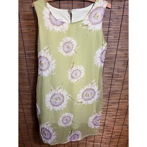 M Collection Sage Green Sunflower Chiffon Shift Dress Made in Canada A18